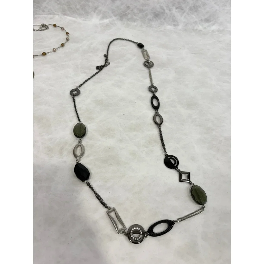 Lia‎ Sophia Necklace Lot 4pc Beaded Pendant Station Gunmetal Brass Tone Jewelry